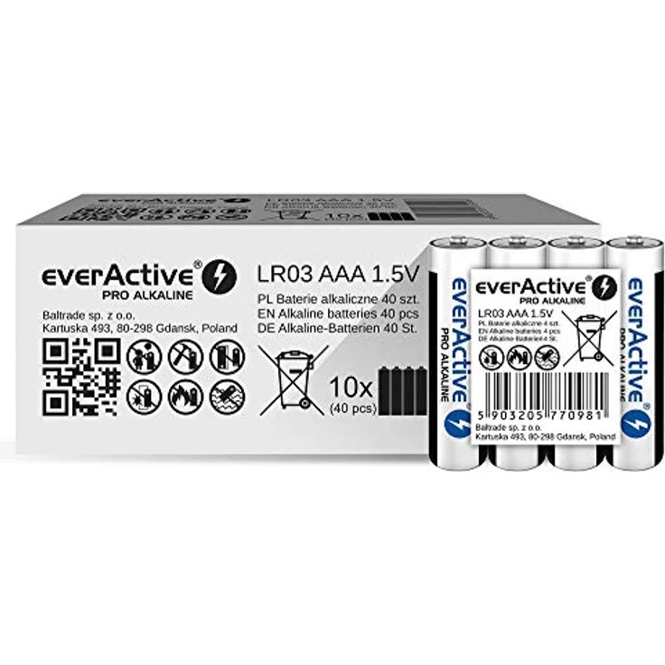 everActive AAA Batterien 40er Pack, Pro Alkaline, Micro LR03 R03 1.5V, höchster Leistung, 10 Jahre Haltbarkeit, 40 Stück – Bild 2