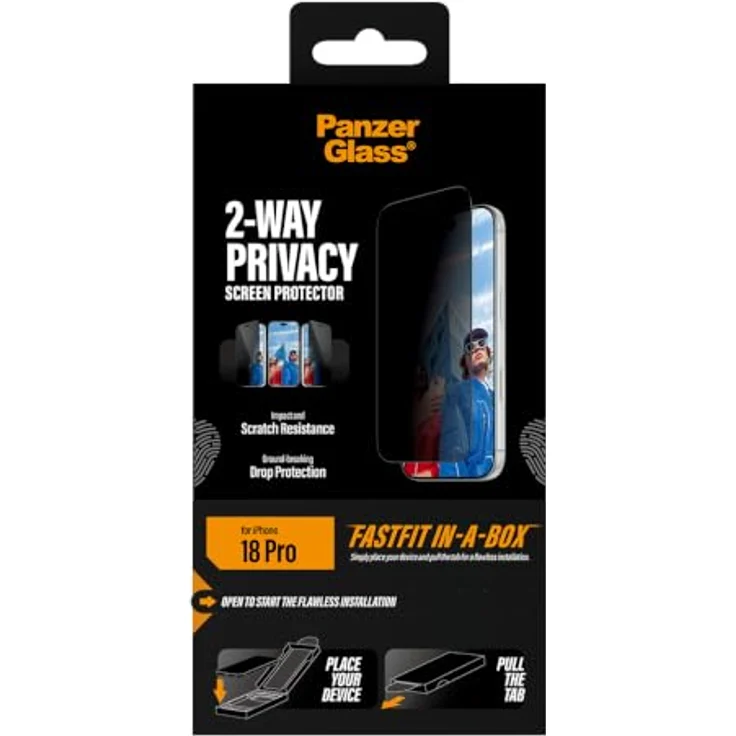 PanzerGlass 2-Way Privacy Screen Protector für Apple iPhone 18 Pro, Ultra-Wide Fit mit FASTFIT IN-A-BOX, Displayschutzfolie – Bild 3