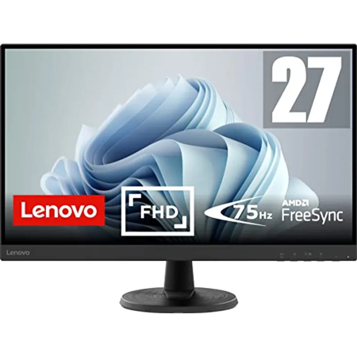 Lenovo D27-45 | 27" Full HD Monitor | 1920x1080 | 75Hz | 250 nits | 4ms Reaktionszeit | HDMI | VGA | AMD FreeSync | schwarz