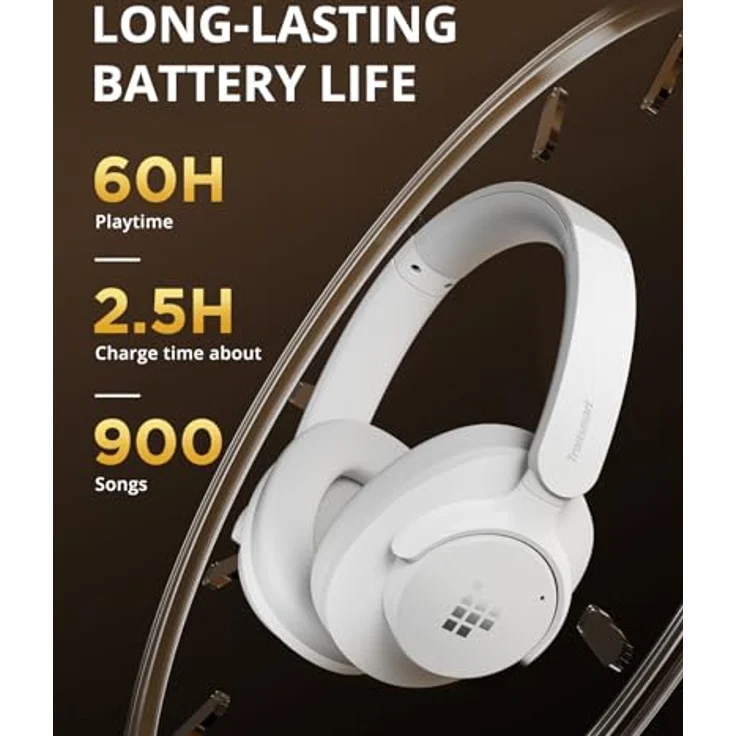 Tronsmart Q20S Hybrid Noise Cancelling Kopfhoerer Kabellos, Over Ear Kopfhörer mit Mikrofon, Hi-Res-Audio, 60 Stunden, Deep Bass, individueller EQ über App, für unterwegs, Homeoffice (Weiß) – Bild 5