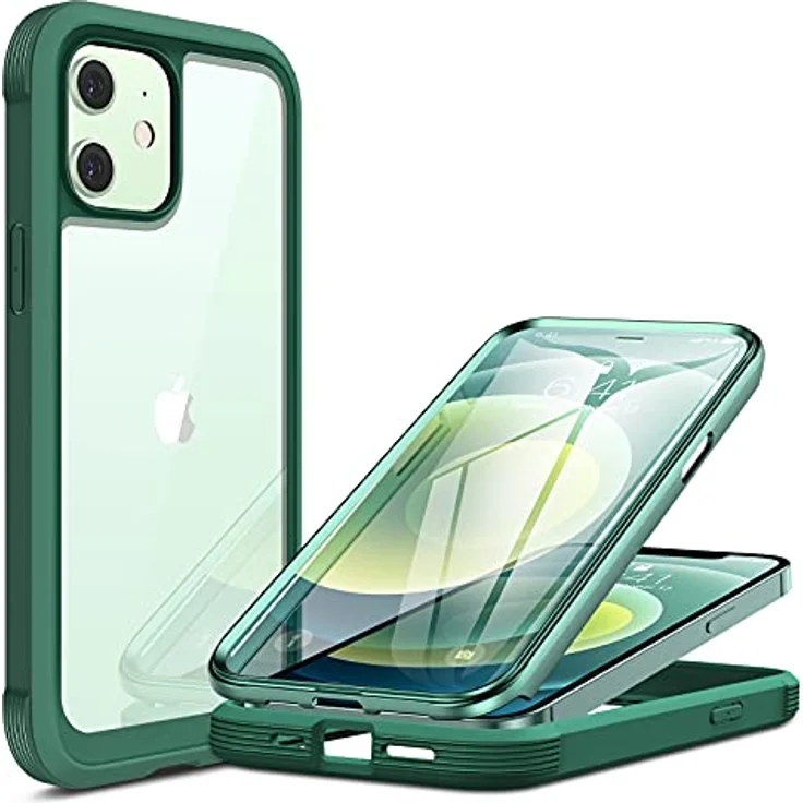 Miracase 360 Grad Hülle für iPhone 12/12 Pro, Ganzkörper Schutzhülle mit Glas Displayschutz, stoßfest, grün – Bild 1
