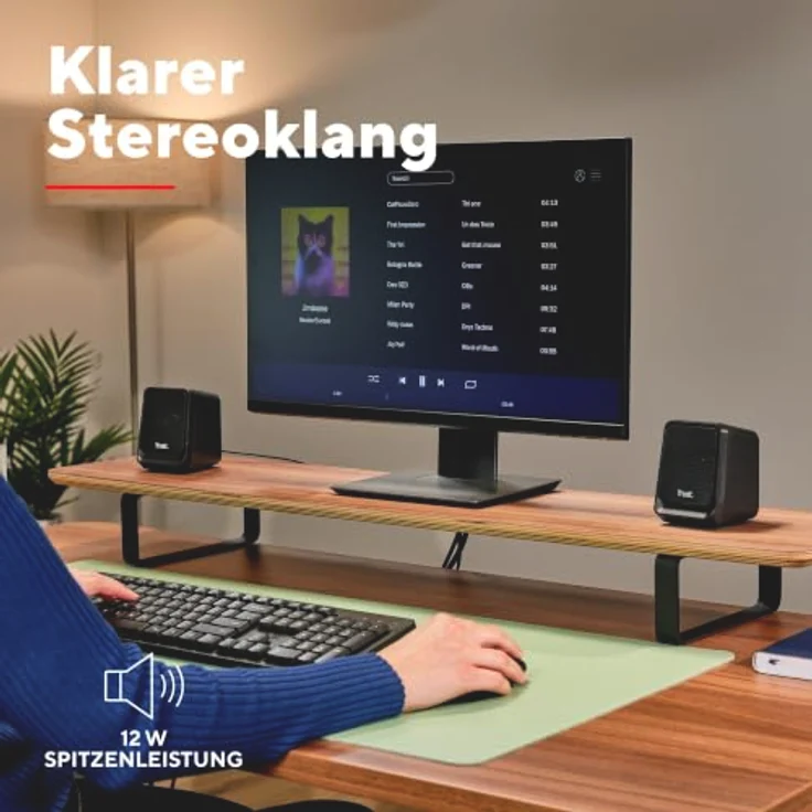 Trust Milo Kompakter PC Lautsprecher USB-C 2.0, 12W Stereo (6W RMS), Schwarz mit Lautstärkeregler – Bild 3