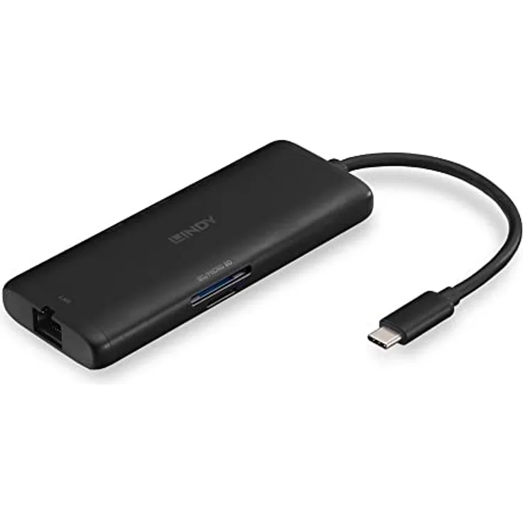 LINDY 43358 DST-Mini USB C Laptop Mini Docking Station – 4K@60Hz HDMI, PD 3.0 100W, USB 3.2 Gen 1, Gigabit Ethernet, microSD & SD, Display, 4K, UHD