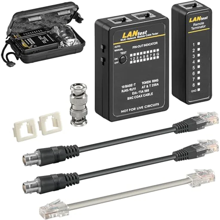 Leitungstester - Netzwerktester - Kabeltester für RJ11, RJ12, RJ45, ISDN, CAT5, CAT6, BNC – Bild 2