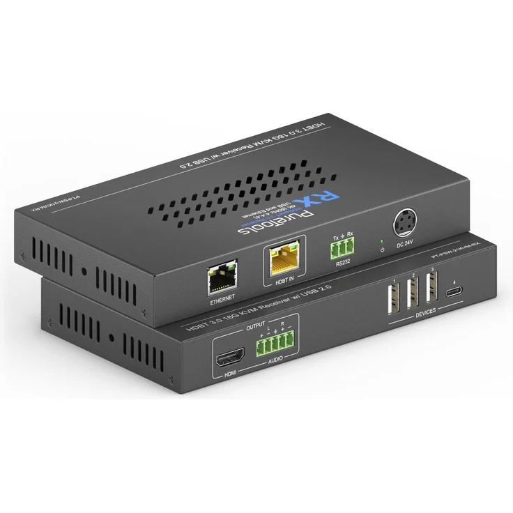 Purelink PT-PSW-21KVM, Multiformat KVM Switch mit 4K HDBaseT, 2x HDMI, USB-C, 80m Reichweite, Schwarz
