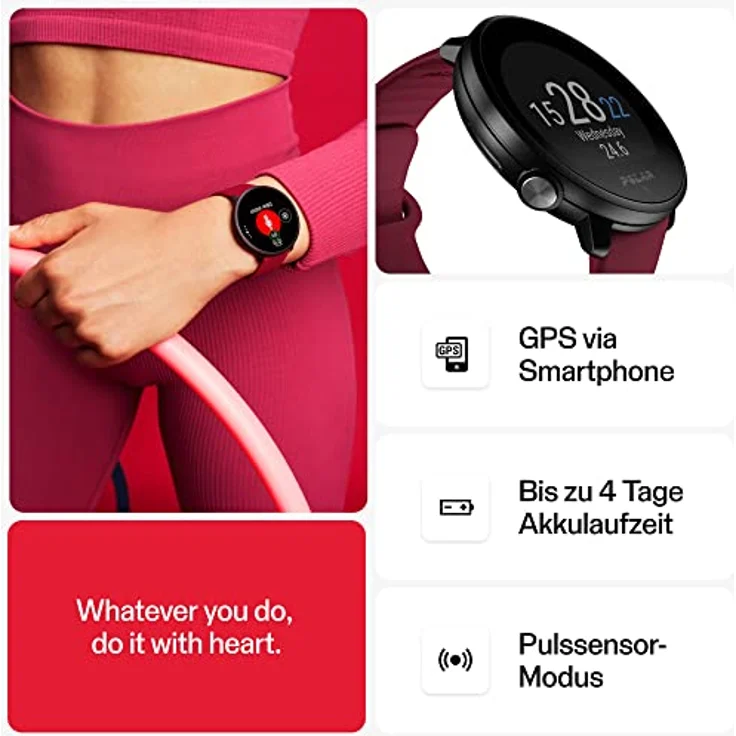 Polar Unite Sportuhr + Smartwatch (43 mm, Kunststoff, Stahl, Schwarz), mit integriertem Sensor – Bild 2