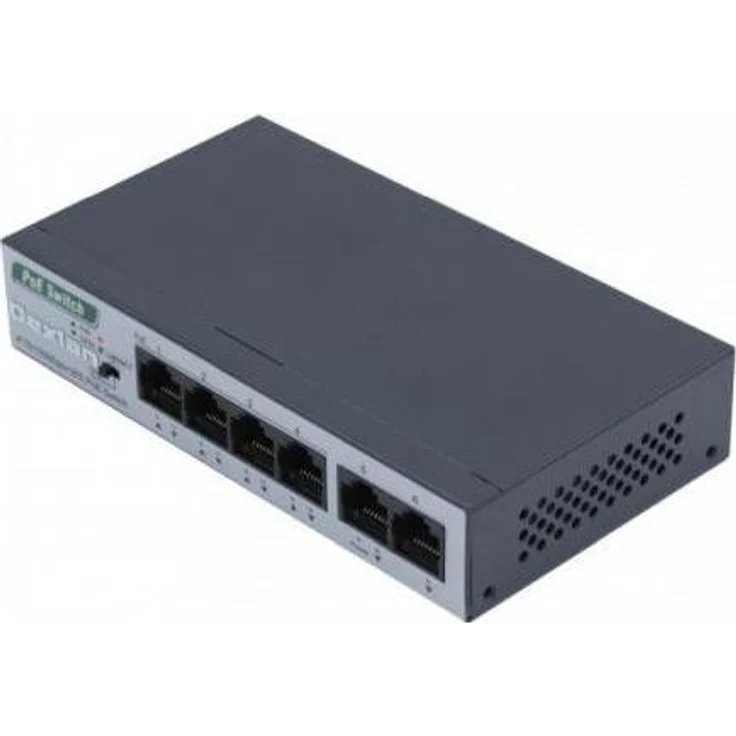 Dexlan Fast Ethernet Switch 6-Port, 4 x PoE+ 60W, Metallgehäuse, geräuschlos, für CCTV-Systeme