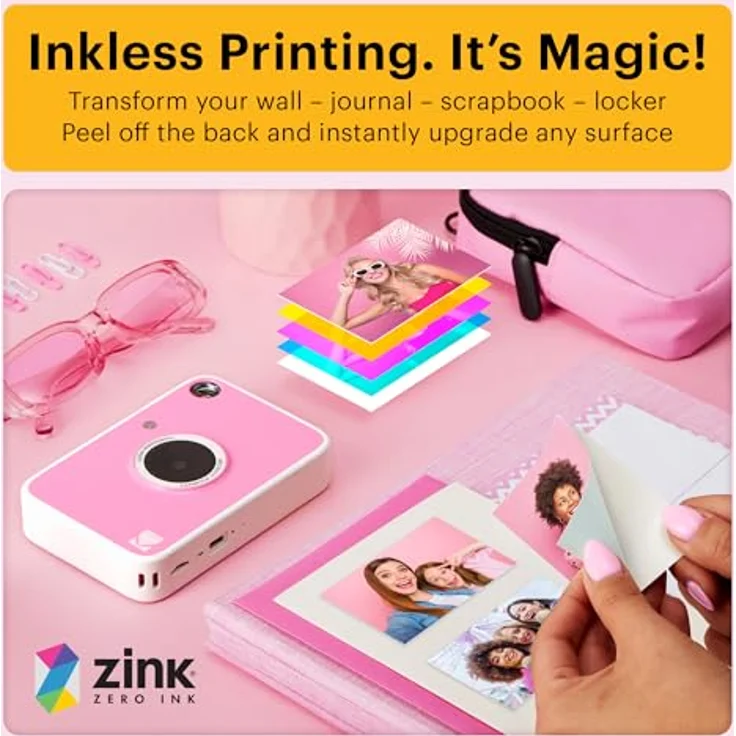 Kodak Printomatic+ Sofortbild Digitalkamera 10MP, RGB LED, druckt 2x3” farbige Fotos ohne Tinte – Rosa – Bild 4
