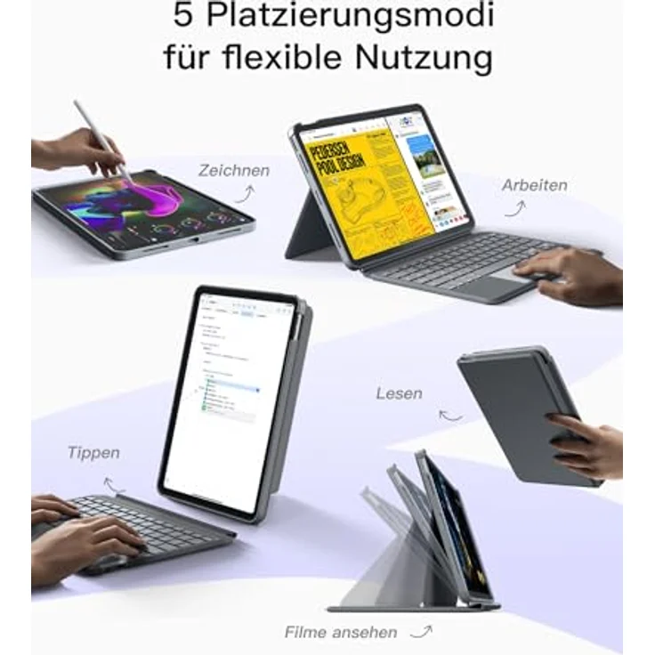 Inateck Hülle mit Tastatur für iPad 10 Generation, 10,9 Zoll 2022, Abnehmbar, 7-Farbiger Hintergrundbeleuchtung, Hoch-/Querformat Ständer, QWERTZ, KB04112 – Bild 3