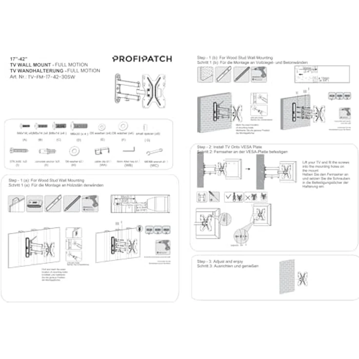 ProfiPatch TV Halterung 17-42 Zoll, schwenkbar & neigbar bis 30kg, schwarz – Bild 2