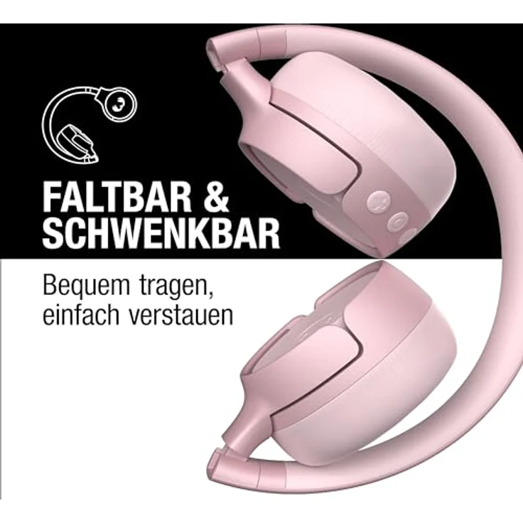 Fresh 'n Rebel Code Fuse, Bluetooth-Kopfhörer on-Ear, kabellos, 30 Stunden Spielzeit, mit Mikrofon und Sprachassistent, Lautstärkeregler und Wiedergabe/Pause-Tasten, faltbar (Smokey Pink) – Bild 4