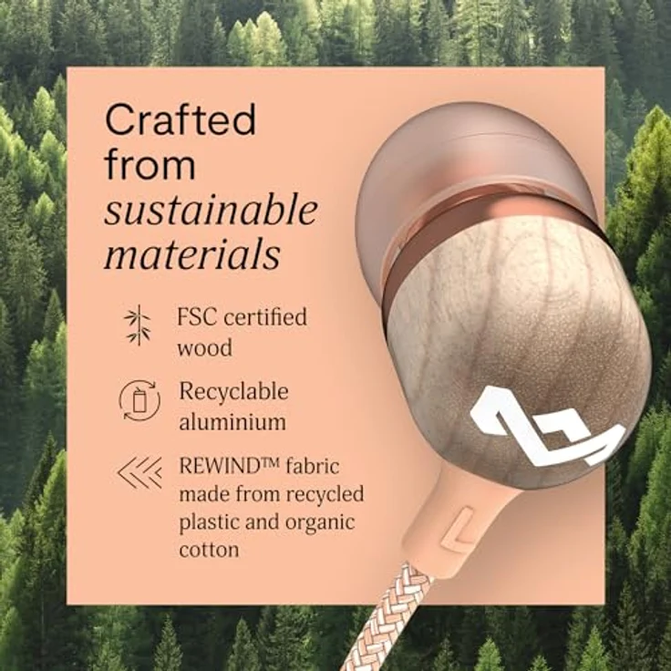Marley House of Smile Jamaica USB-C Kopfhörer, kabelgebunden mit 9,2-mm-Treiber, verwicklungsfrei, integriertes Mikrofon, nachhaltige In-Ear-Kopfhörer, Copper – Bild 5