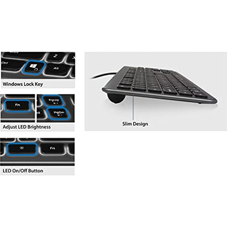 Ewent EW3268 LED-Hintergrundbeleuchtungstastatur, weiß, USB verkabelt, Full-Size, große Buchstaben, italienisches QWERTY-Layout – Bild 3