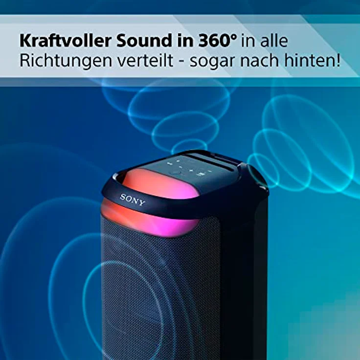 Sony SRS-XV800 - Bluetooth, Party Box Lautsprecher, Kraftvoller 360° Sound, tragbar, 5 Front-/2 Rücklautsprecher, MEGA Bass, 25h Akkulaufzeit, LED Licht, IPX4 wasserdicht, Schnellladung – Schwarz – Bild 4