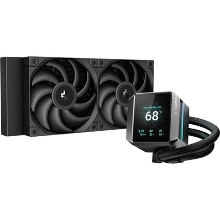 DeepCool MYSTIQUE 240 LCD Wasserkühlung 240mm 5th Gen Pumpe 3400RPM AIO 2.8" 640x480 TFT LCD Bildschirm Anti-Leck Tech FT12 SE PWM Lüfter, Grau und Schwarz – Bild 1