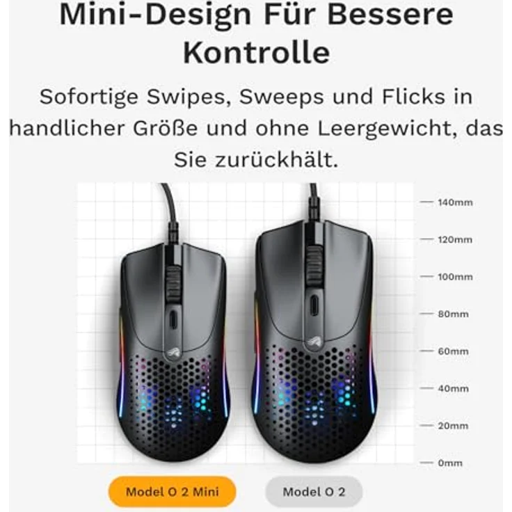 Glorious Model O 2 Mini Gaming Maus, RGB - schwarz, 26.000 DPI, 49g, kabelgebunden – Bild 4