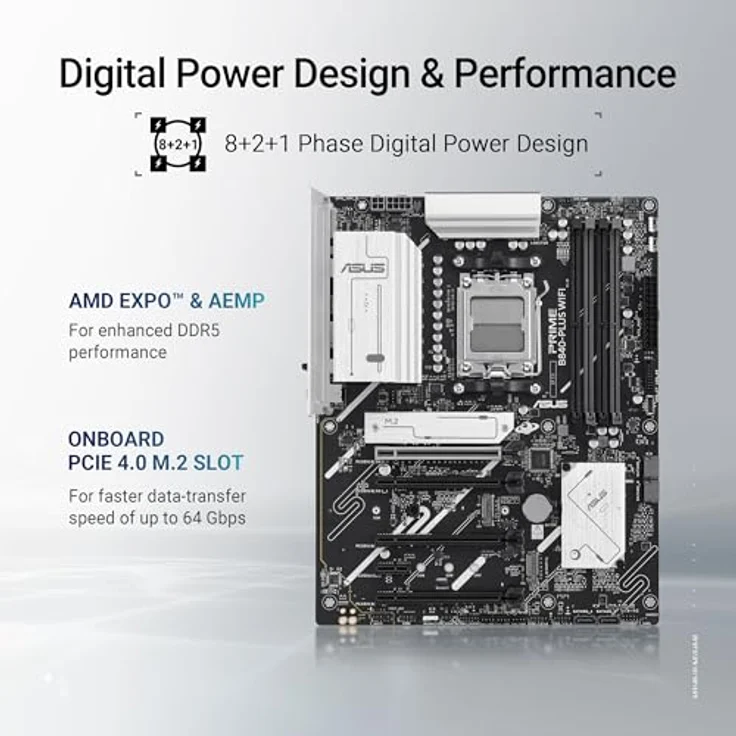 ASUS Prime B840-PLUS WiFi Mainboard Sockel AMD AM5 (AMD B840, ATX, DDR5 Speicher, 3X M.2, PCIe 4.0, WiFi 6E, Aura Sync) – Bild 3