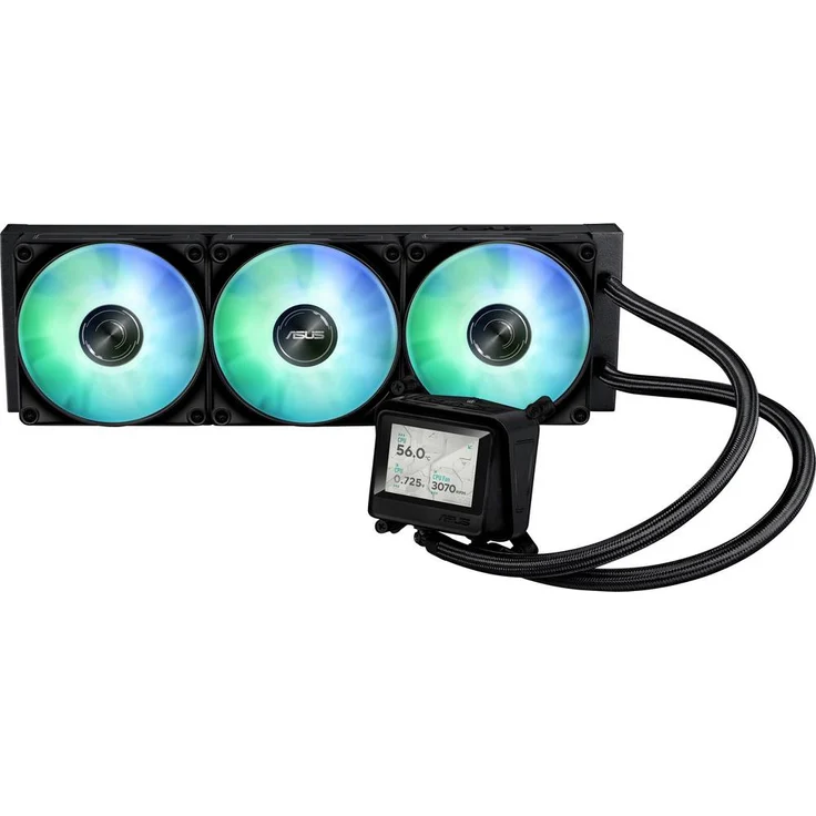 Asus MAX GAMING LC 360 ARGB PC-Wasserkühlung mit 2.4-Zoll-LCD-Bildschirm und leistungsstarker Pumpe, Schwarz