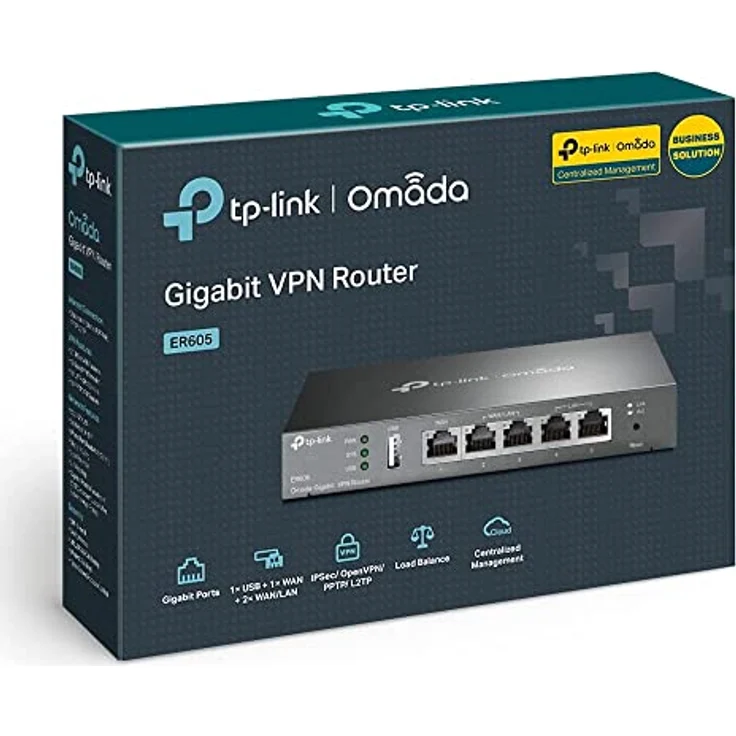 TP-LINK ER605 5 Port Dual/Multiple WAN VPN Router(bis zu 4 Gigabit WAN Ports, hochsicheres VPN, Omada SDN, zentrales Management, intelligente Überwachung, Firewall) schwarz, ideal für Büronetzwerk – Bild 4