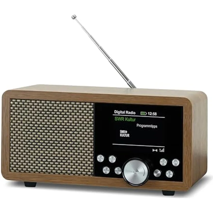Dynavox DBT600 DAB+ Radio, tragbares UKW Radio mit TFT-Display, Holzdekor braun