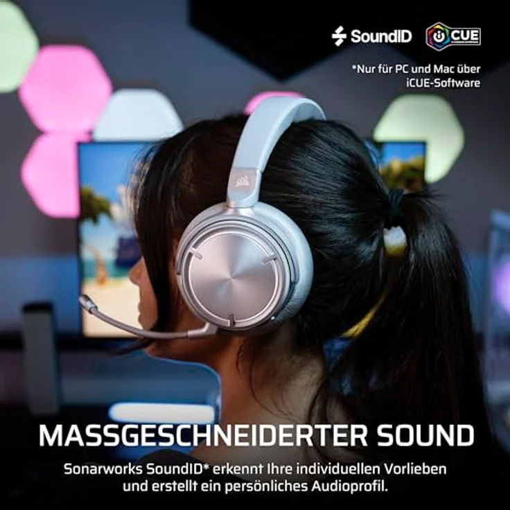 Corsair Virtuoso MAX Wireless Gaming-Headset Silber – Dolby Atmos, SoundID, Aktive Geräuschunterdrückung, Mikrofon in Rundfunkqualität, Graphene-Treiber, für PC, Mac, PS5, PS4 – Bild 5