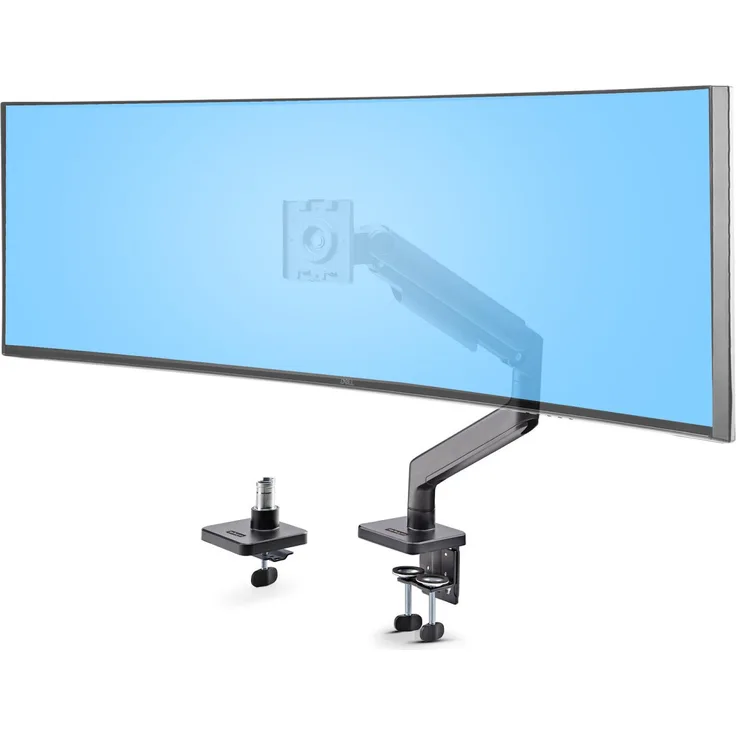 StarTech.com Monitortischhalterung H1M1AG1 für 49 Zoll 32:9 UW Curved-Bildschirm, VESA 75x75 & 100x100, Höhenverstellbarer Federarm, max. 20kg, Werkzeuglose Einstellung, Schwarz