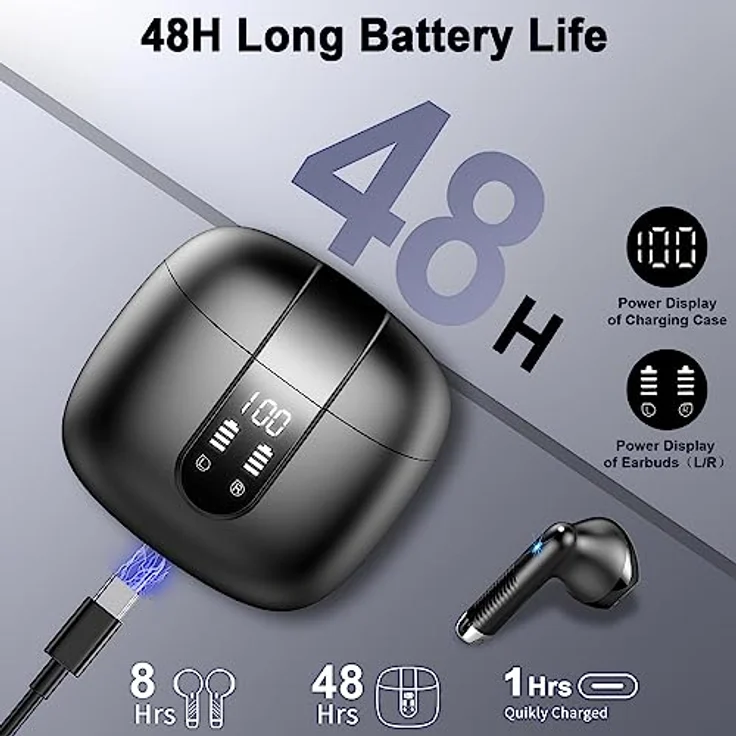 Drsaec J55 Bluetooth Kopfhörer, In Ear Kopfhörer Kabellos mit Bluetooth 5.4, ENC Geräuschunterdrückung und 48 Stunden Akkulaufzeit – Bild 5