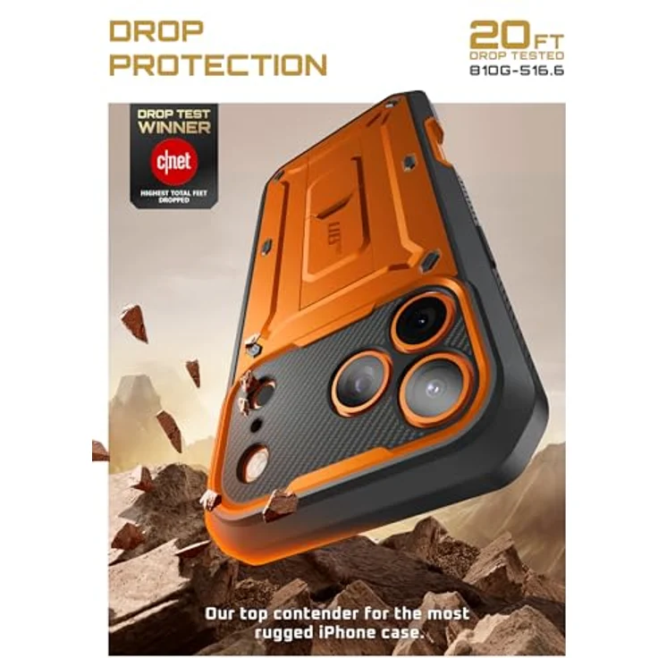 SUPCASE UBeetle Pro für iPhone 17 Pro Max, 6.9” Outdoor Hülle mit Kamerasteuerungstaste, 360° Bumper Schutzhülle, Displayschutz, Ständer und Gürtelclip, Coral – Bild 3