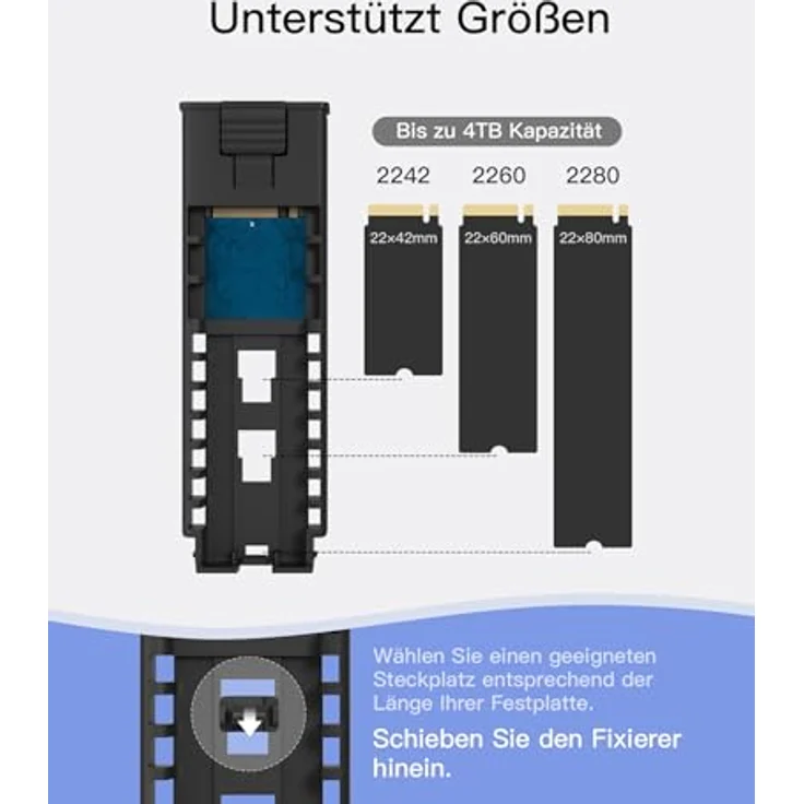 Inateck NVMe M.2 USB 3.2 Festplattengehäuse mit Kühlkissen 10 Gbps, unterstützt M.2 SATA B+M Key und NVMe M Key/B+M Key SSD (2242, 2260, 2280) mit USB CC und USB AC Kabel, werkzeuglos, FE2025 – Bild 3