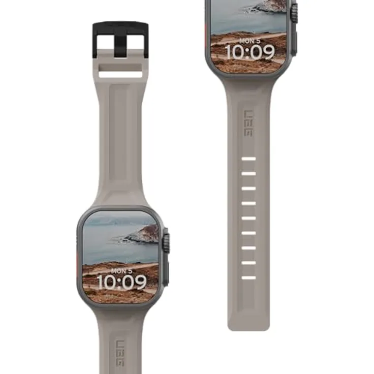 URBAN ARMOR GEAR Scout Armband für Apple Watch, Silikon Ersatz-Armband für 49mm/45mm/44mm/42mm (Ultra 2/Ultra, SE, Series 9/8/7/6/5/4/3/2/1), antibakteriell, Titanium