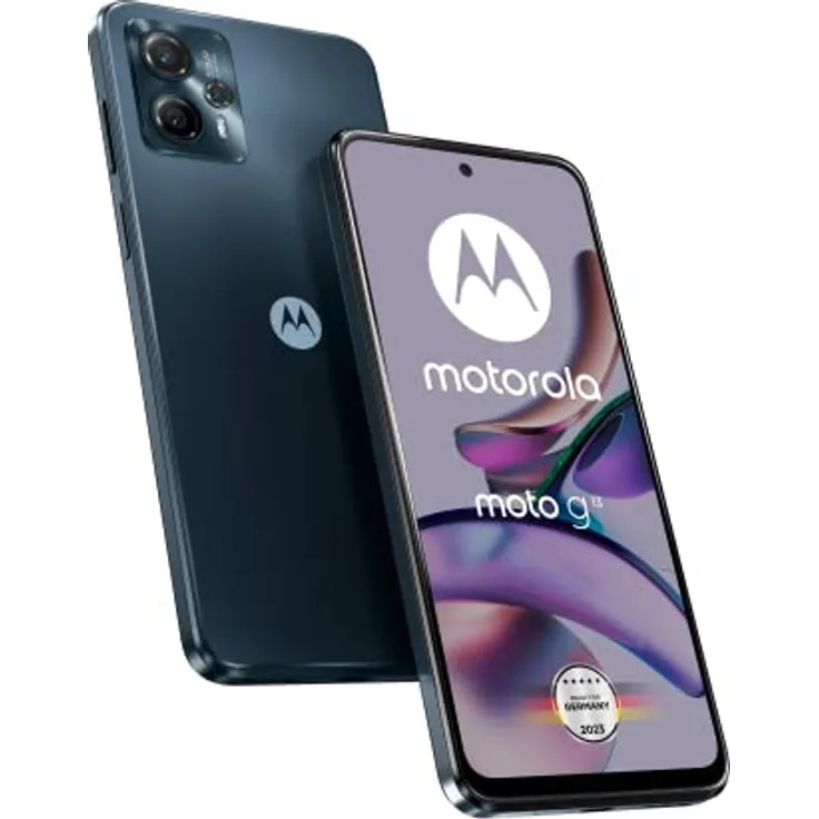 Motorola moto g13 Smartphone (6,52"-HD+-Display, 50-MP-Kamera, 4/128 GB, 5000 mAh, Android 13), Matte Charcoal, inkl. Schutzcover + KFZ-Adapter 