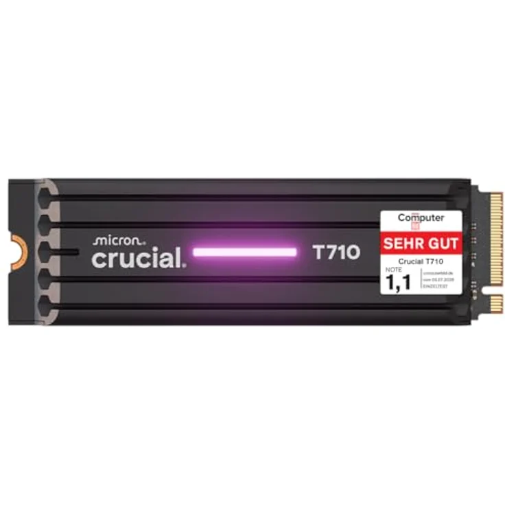 Crucial T710 SSD 4TB M.2 NVMe PCIe 5.0 Gen5 mit Kühlkörper, bis zu 14.500 MB/s Lesen und 13.800 MB/s Schreiben, für Desktop PC & PS5, TLC NAND – Bild 1