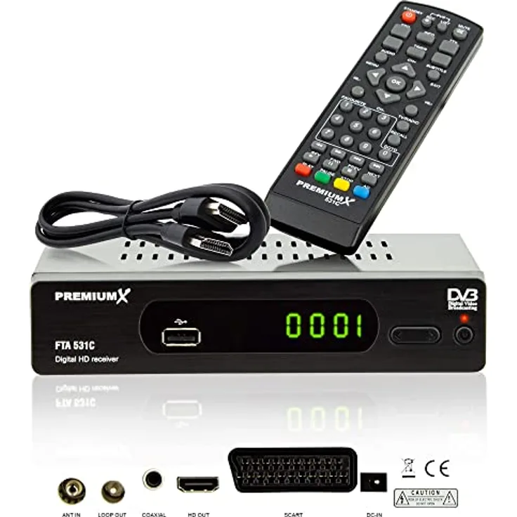 Premium X Kabelreceiver DVB-C FTA 531C Digital FullHD SCART HDMI USB Mediaplayer, TV-Receiver Kabel-Fernsehen