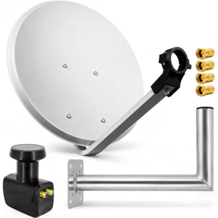 PremiumX SAT Anlage 60cm, Satellitenantenne mit Twin LNB 0,1dB in Schwarz, Wandhalter aus Aluminium – Bild 1