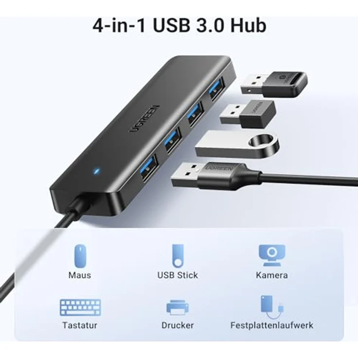 UGREEN 4-Port USB 3.0 Hub USB Verteiler 5Gbps für MacBook, iMac, Surface, Dell, Thinkpad (15cm) – Bild 2