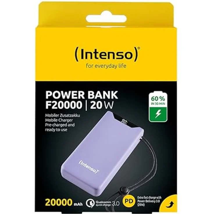 Intenso Powerbank F20000, externer Akku mit PD (20W) & QC (18W), USB-C und USB-A Anschluss, 20000mAh, Lila – Bild 2