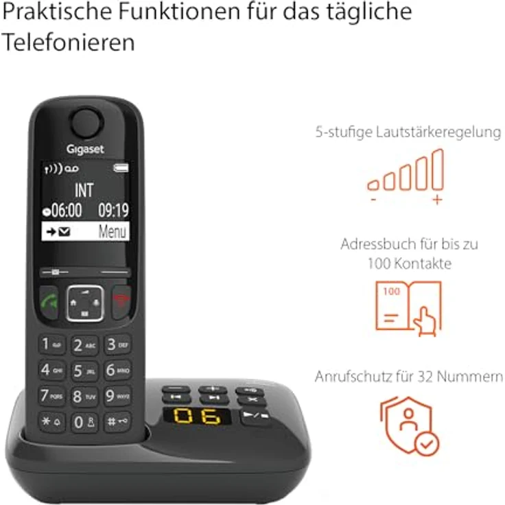 Gigaset AS690A Trio Festnetz-/Schnurlostelefon mit Anrufbeantworter (DECT-Telefon mit 3 Mobilteilen, Freisprechfunktion, großes Display, große Tasten) schwarz - Preisvergleich – Bild 4