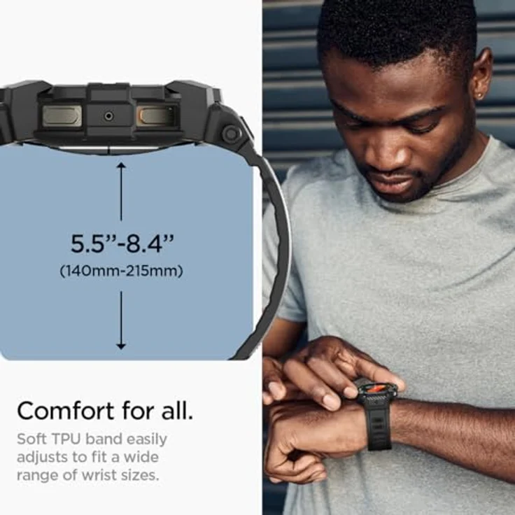 Spigen Rugged Armor Pro Hülle mit Armband für Samsung Galaxy Watch 7 44mm (2024) - Matt Schwarz – Bild 5