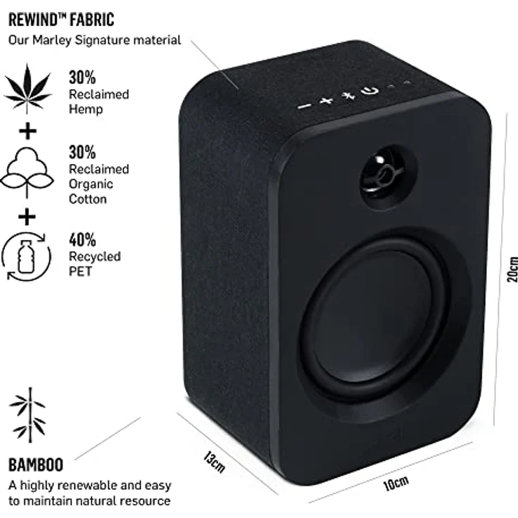 Marley House of Get Together Duo Regallautsprecher - Bluetooth Lautsprecher Stereo Paar mit AUX-Eingang, Holzlautsprecher für Plattenspieler, Handy, PC, Schwarz – Bild 2