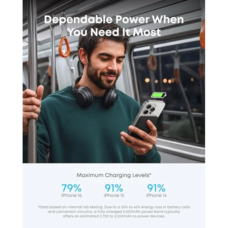 Anker MagGo Power Bank 5K Slim, 5000 mAh, 15 W, Powerbank, Schwarz – Bild 7
