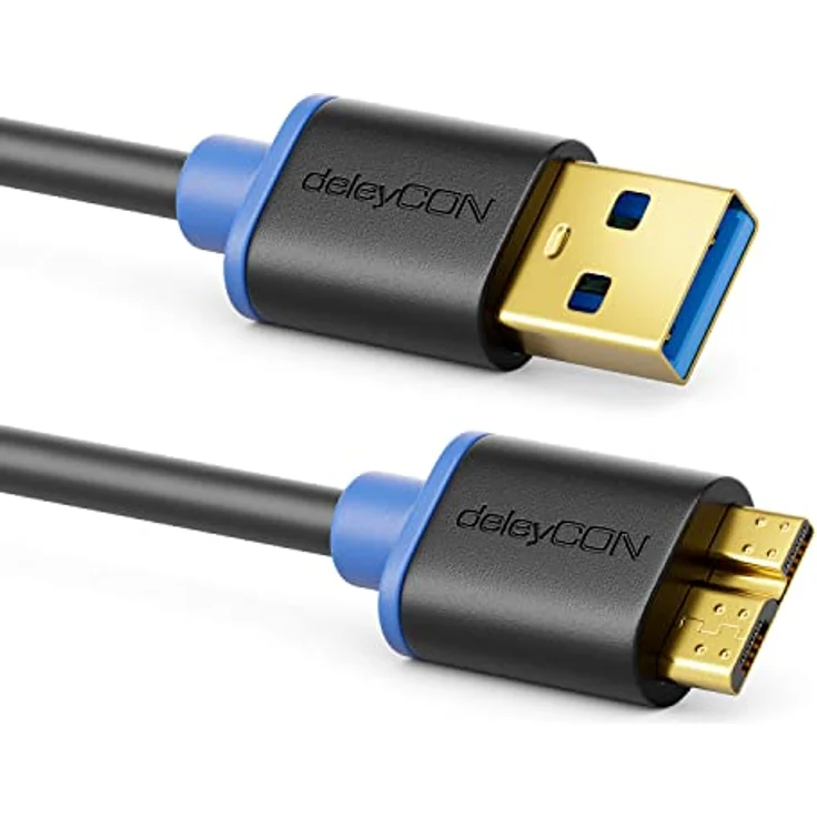 deleyCON 1m Micro USB 3.0 Datenkabel bis zu 5 Gbit/s Ladekabel für Handy Smartphone Tablet Externe Festplatten - USB A-Stecker zu Micro B-Stecker Schwarz – Bild 4