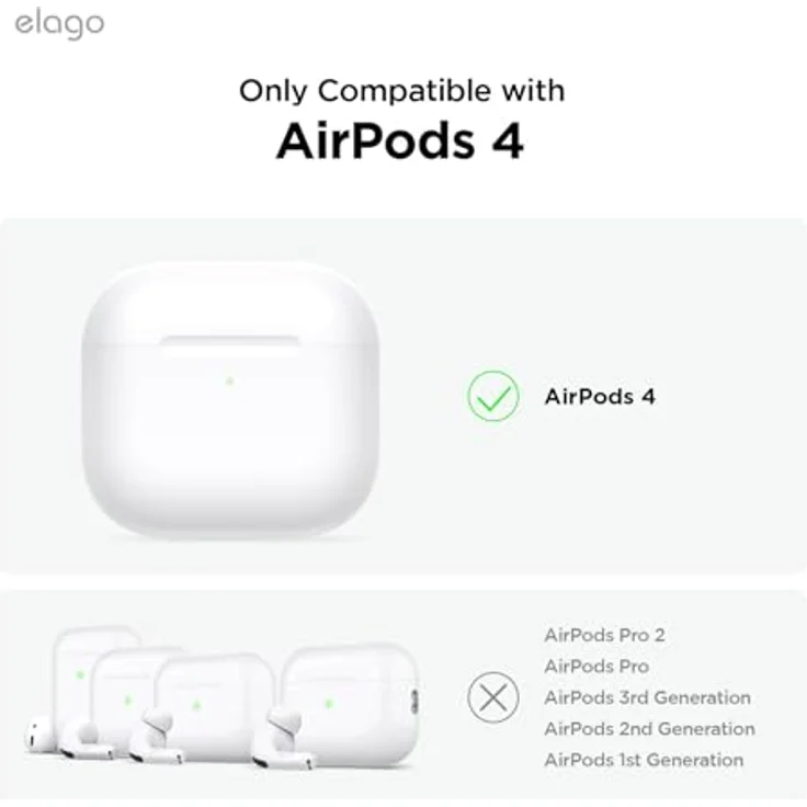 elago Silikon Hülle Kompatibel mit AirPods 4. Generation - Stoßfest, Voller Schutz, Karabiner Inklusive – Bild 2