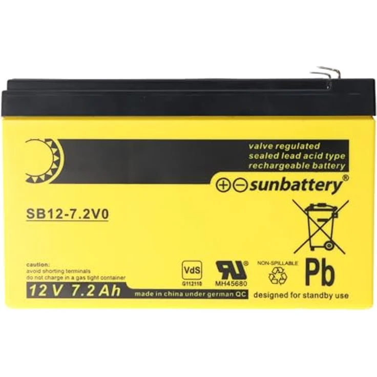 Sun Battery SB12-7.2V0, AGM Bleiakku 12V 7,2Ah, kompakt, 4,8mm Faston Kontakte, zur Nutzung in USV-Anlagen und Notbeleuchtung – Bild 4