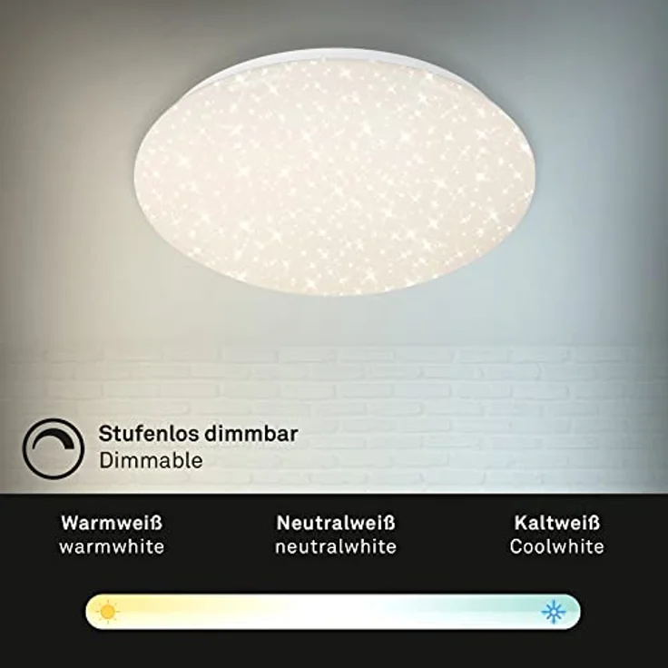 BRILONER Briloner Leuchten – LED Deckenleuchte Dimmbar, inkl. Fernbedienung, 15 Watt, 1300 Lumen, Durchmesser 28 cm, Weiß – Bild 3