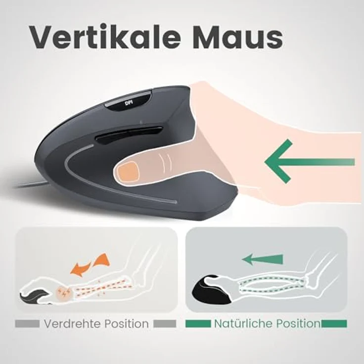 Perixx PERIDUO-512B Ergonomisches Tastatur- und Maus-Set - Vertikale Design-Maus, Kabelgebunden, USB, Schwarz - Komfortables QWERTZ Layout – Bild 3