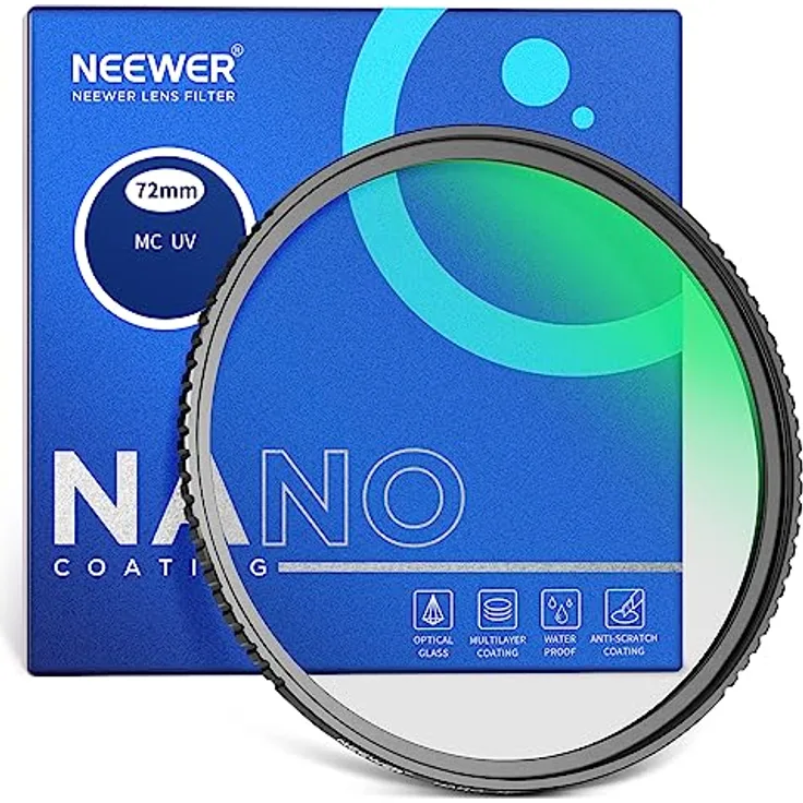 NEEWER 72 mm MC UV-Schutzfilter, 24-lagig, mehrschichtig, optisches HD-Glas, wasserabweisend, kratzfest, ultradünner Rahmen