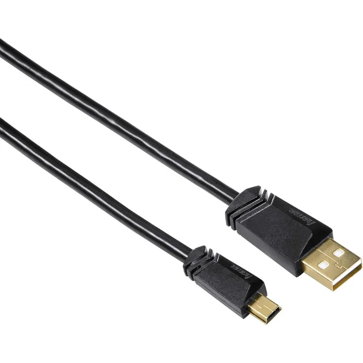 Hama Mini-USB-Kabel vergoldet, doppelt geschirmt, Schwarz, 3m, USB 2.0, 480 Mbit/s