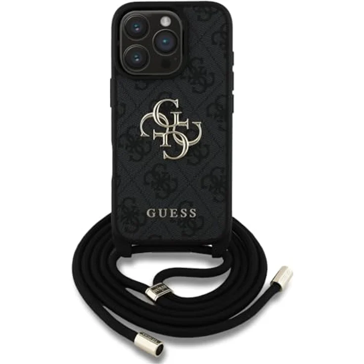 CG MOBILE Guess 4G Big Logo Cord Stap Crossbody Hülle für iPhone 16 Pro, TPU/PC/Öko-Leder, Schwarz – Bild 2