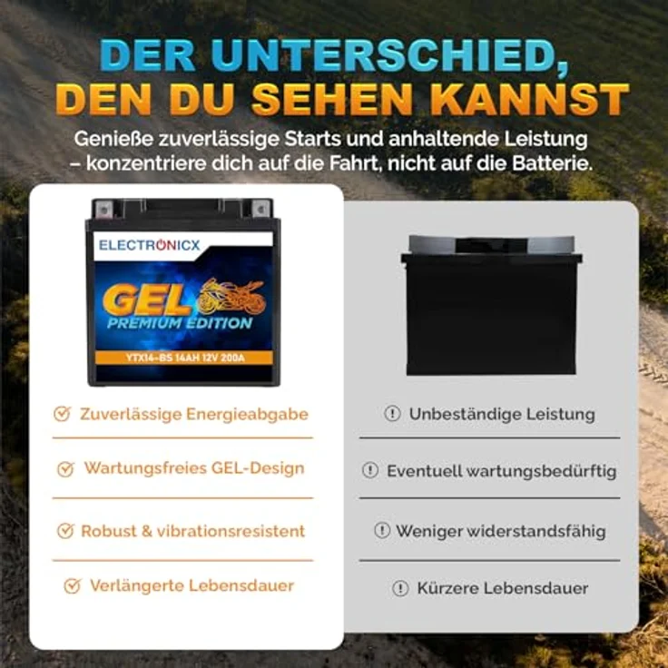 Electronicx Extreme Edition GEL Motorradbatterie 14Ah 12V - wartungsfrei, tiefentladungsfest, auslaufsicher für Motorrad, Roller und Quad – Bild 7