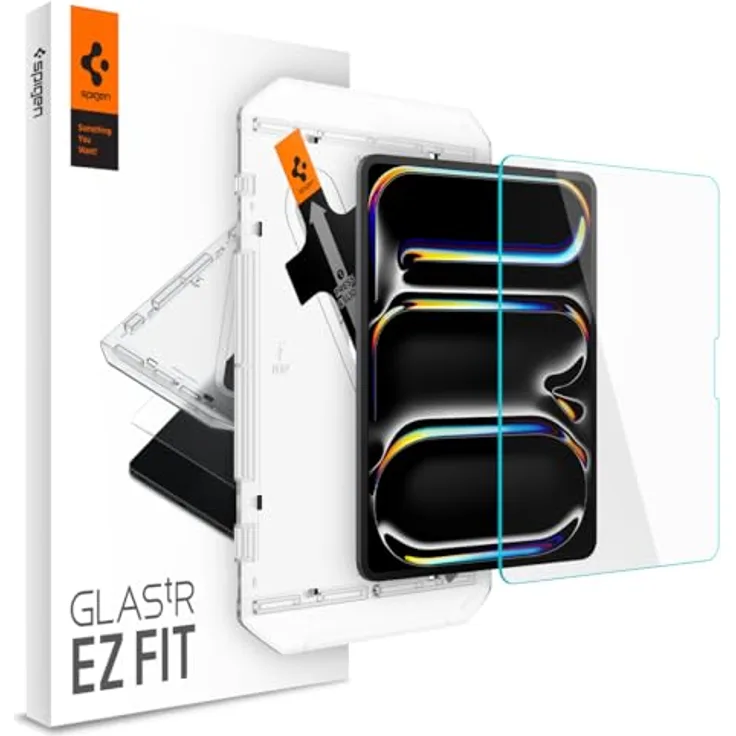 Spigen Glas.tR EZ Fit Schutzglas kompatibel mit iPad Pro 13 Zoll M4 (2024), Installationsschablone, Kristallklar, 9H Folie